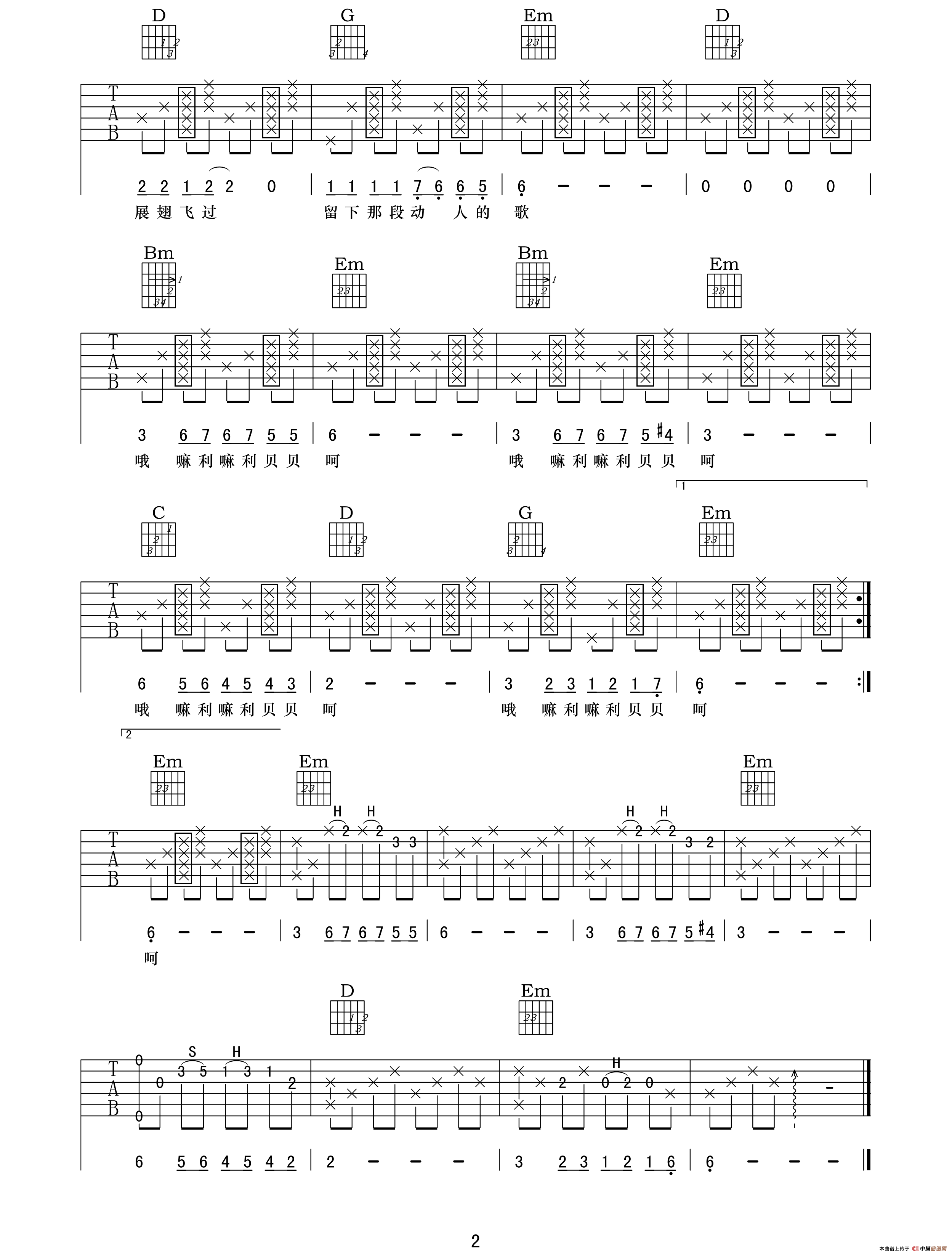 家乡吉他谱/六线谱(韩红词曲,梦短弦音编配版)_器乐