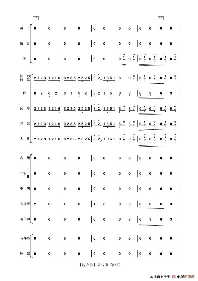 洗衣歌简谱(民乐合奏)_fjyhss个人制谱园地_中国曲谱网