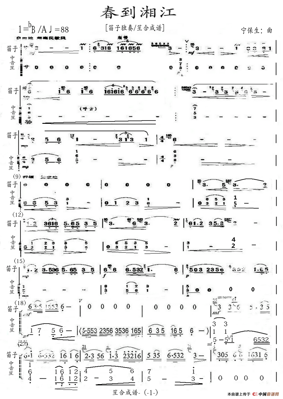春到湘江(笛子独奏/笙合成谱)
