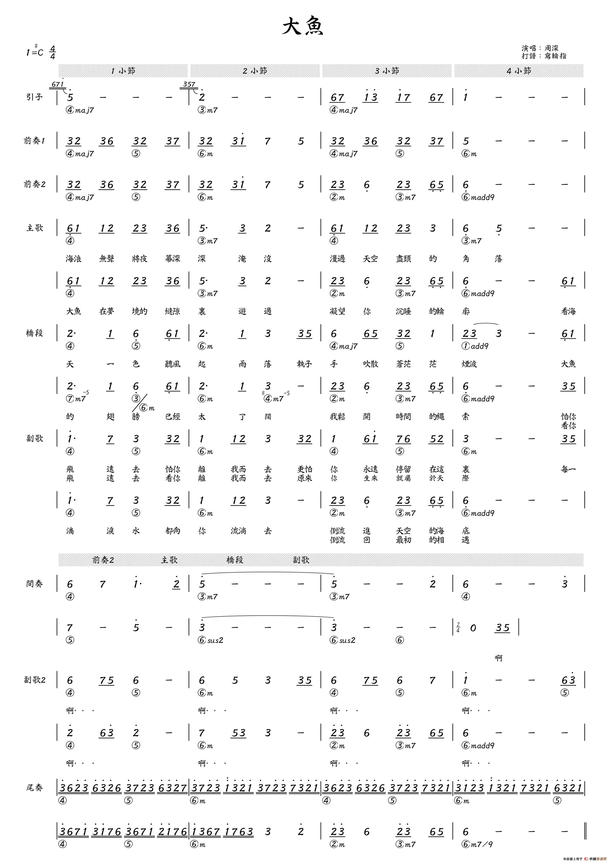 大鱼合唱简谱_大鱼合唱谱二声部简谱