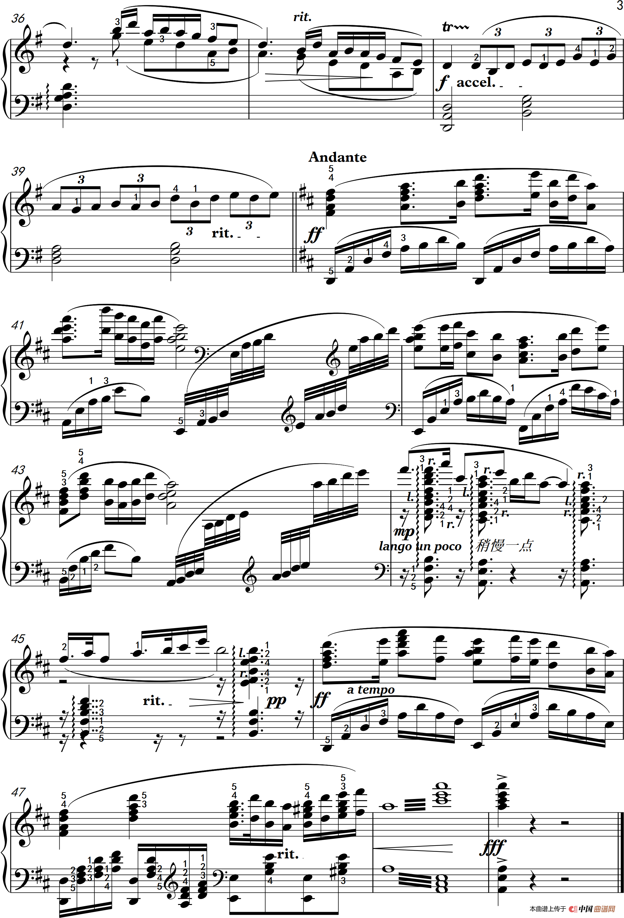 根据同名小提琴协奏曲《梁祝》片段而改编的钢琴曲,难易程度
