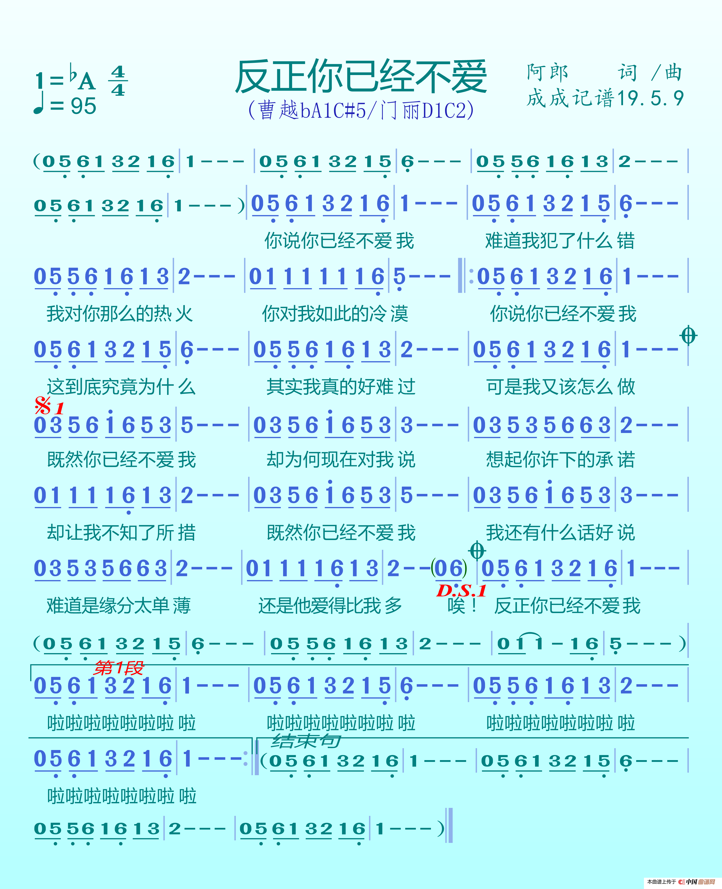 反正你已经不爱我简谱_你到底爱不爱我简谱