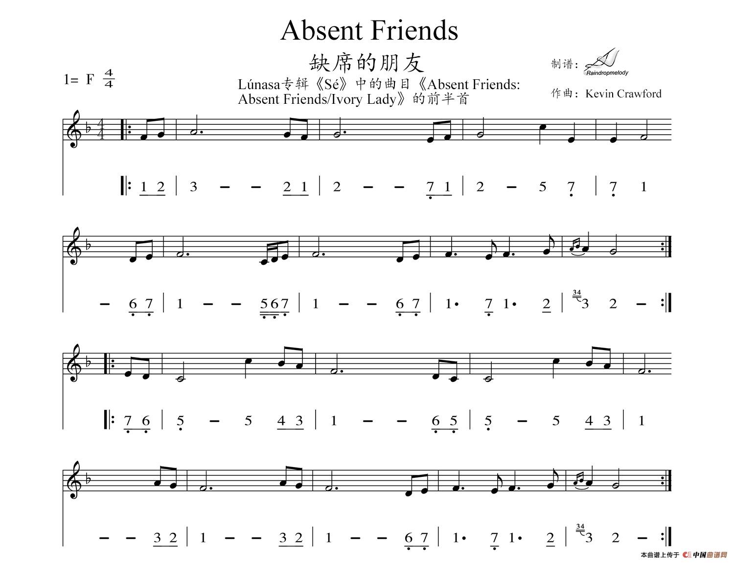Absent Friends（缺席的朋友）（线简谱对照版）(1)_原文件名：absent friends.jpg