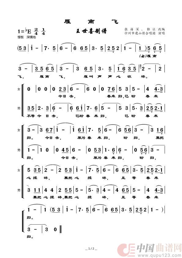 雁南飞(改编歌曲)(1)_原文件名:雁南飞_Page1.jpg