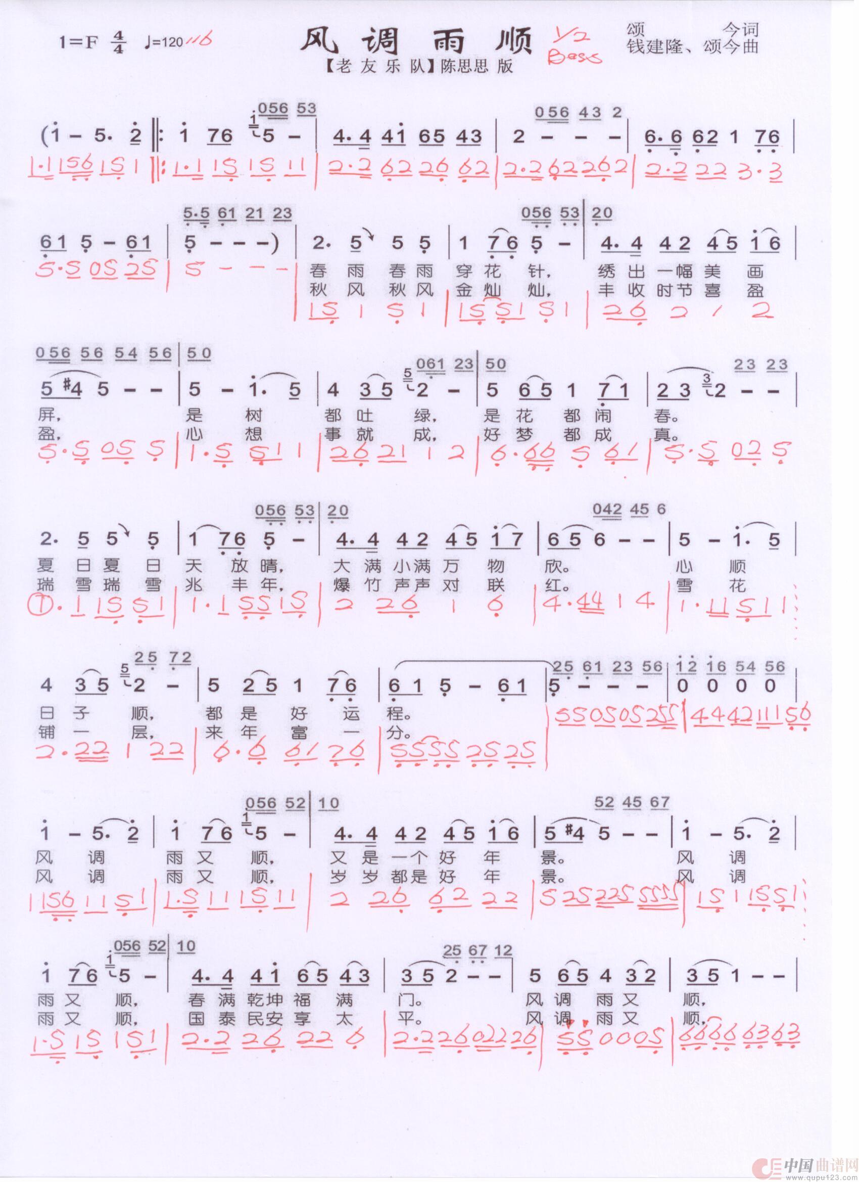 贝斯谱F(1)_原文件名:风调雨顺1 陈思思版 001.jpg