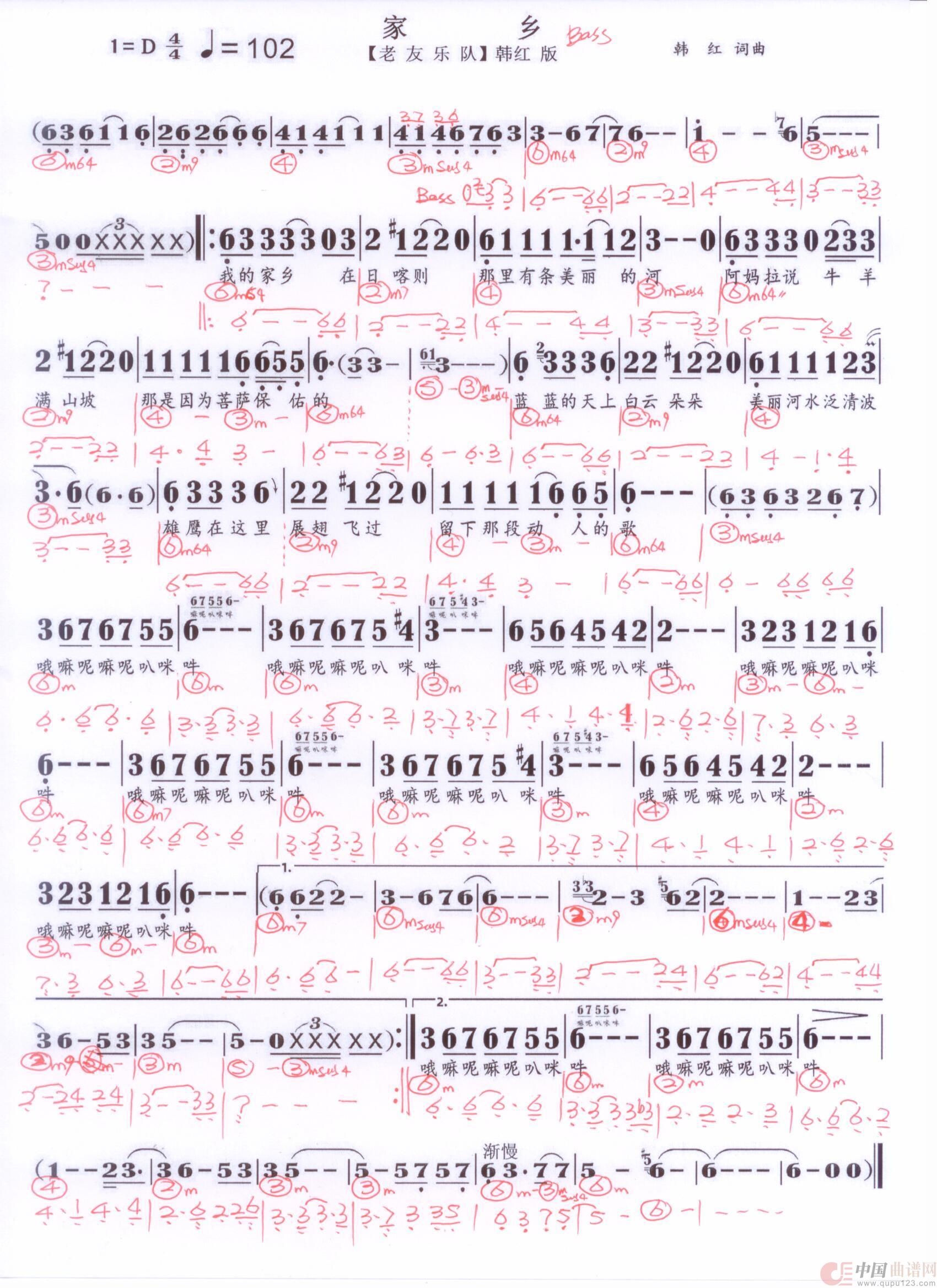 贝斯谱J(1)_原文件名:家乡 韩红 001.jpg