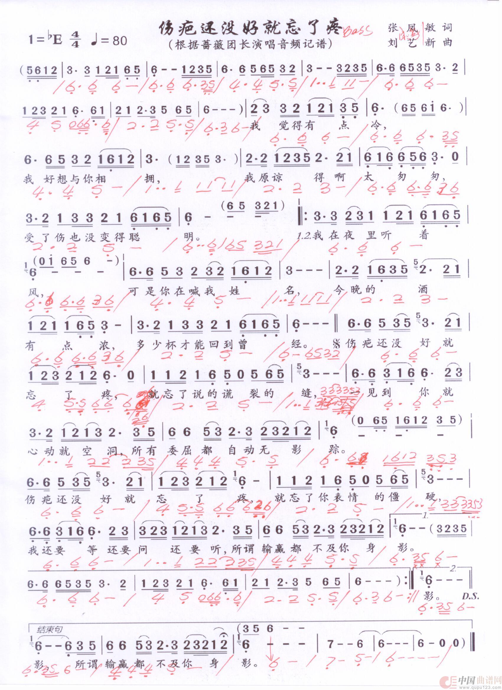 贝斯谱S(1)_原文件名:伤疤还没好就忘了疼 蔷薇团长版 001.jpg