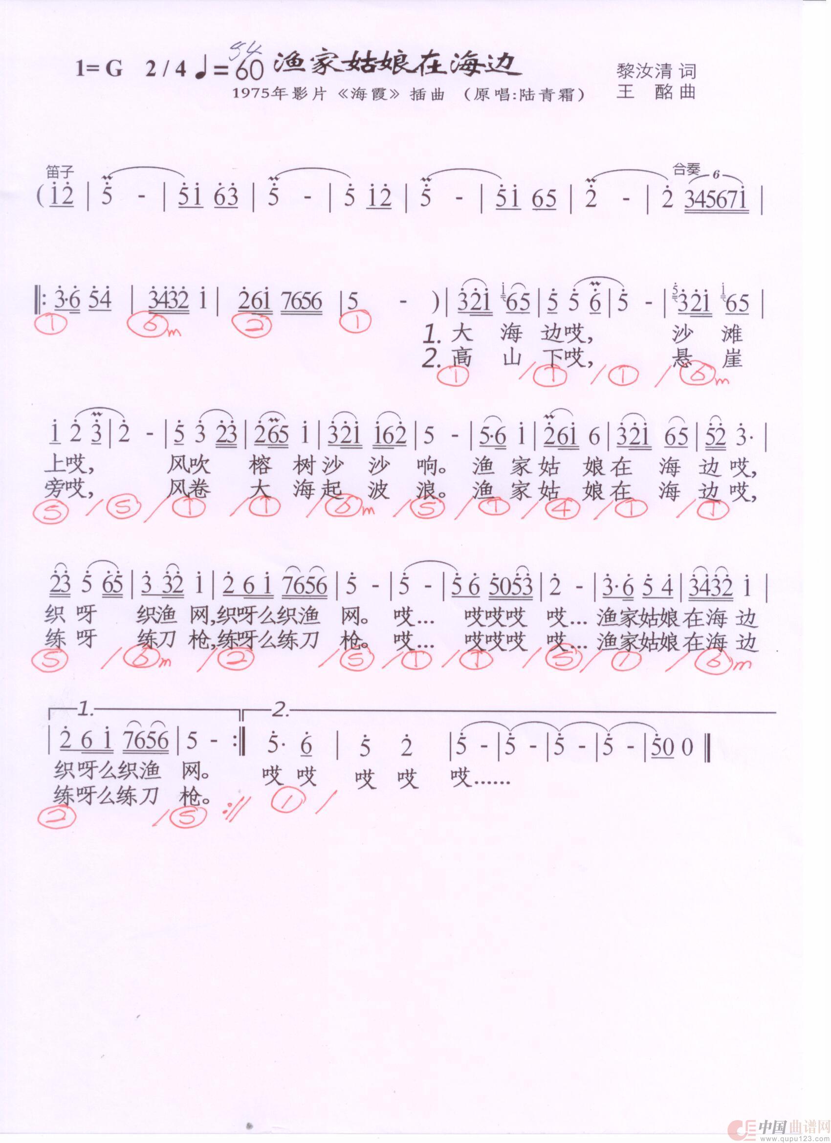 贝斯谱Y(1)_原文件名:渔家姑娘在海边 001.jpg