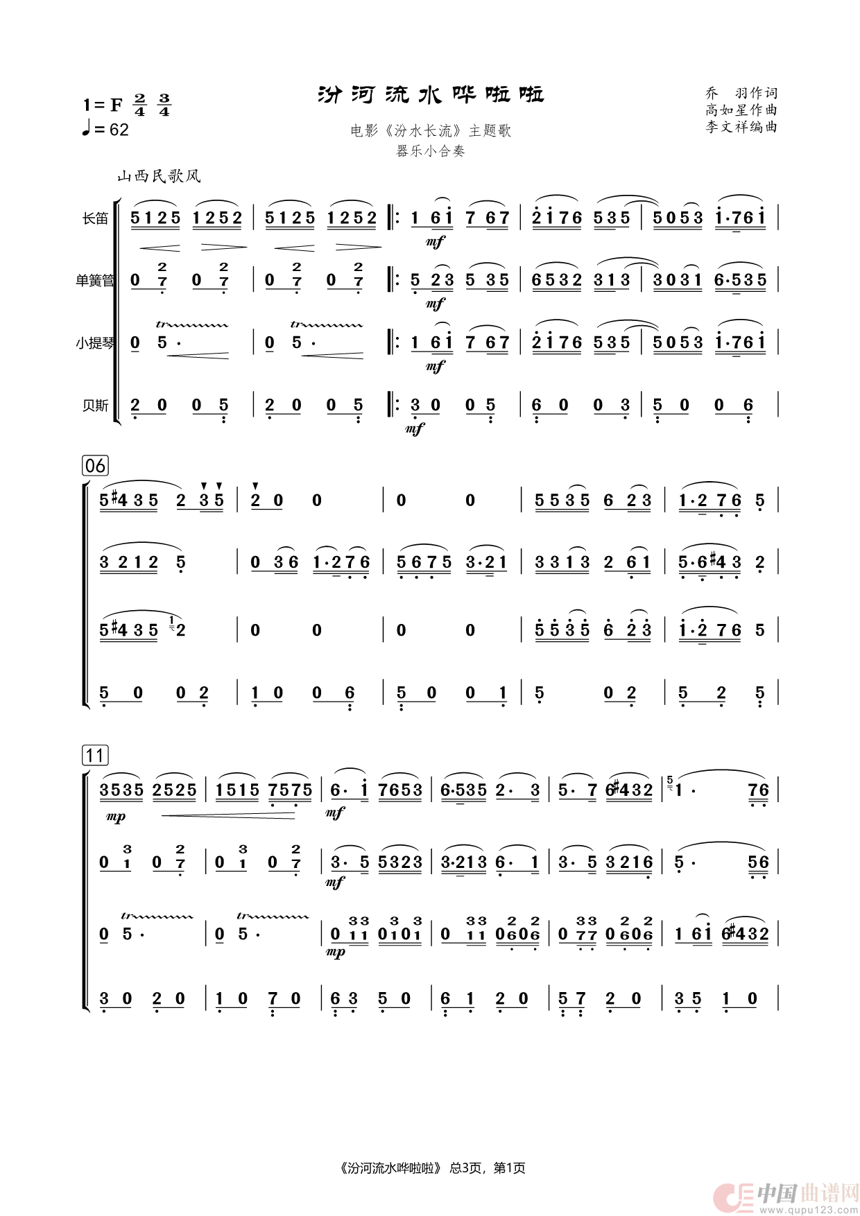 汾河流水哗啦啦(电吹管合奏)(1)_原文件名:汾河流水哗啦啦_Page1.png