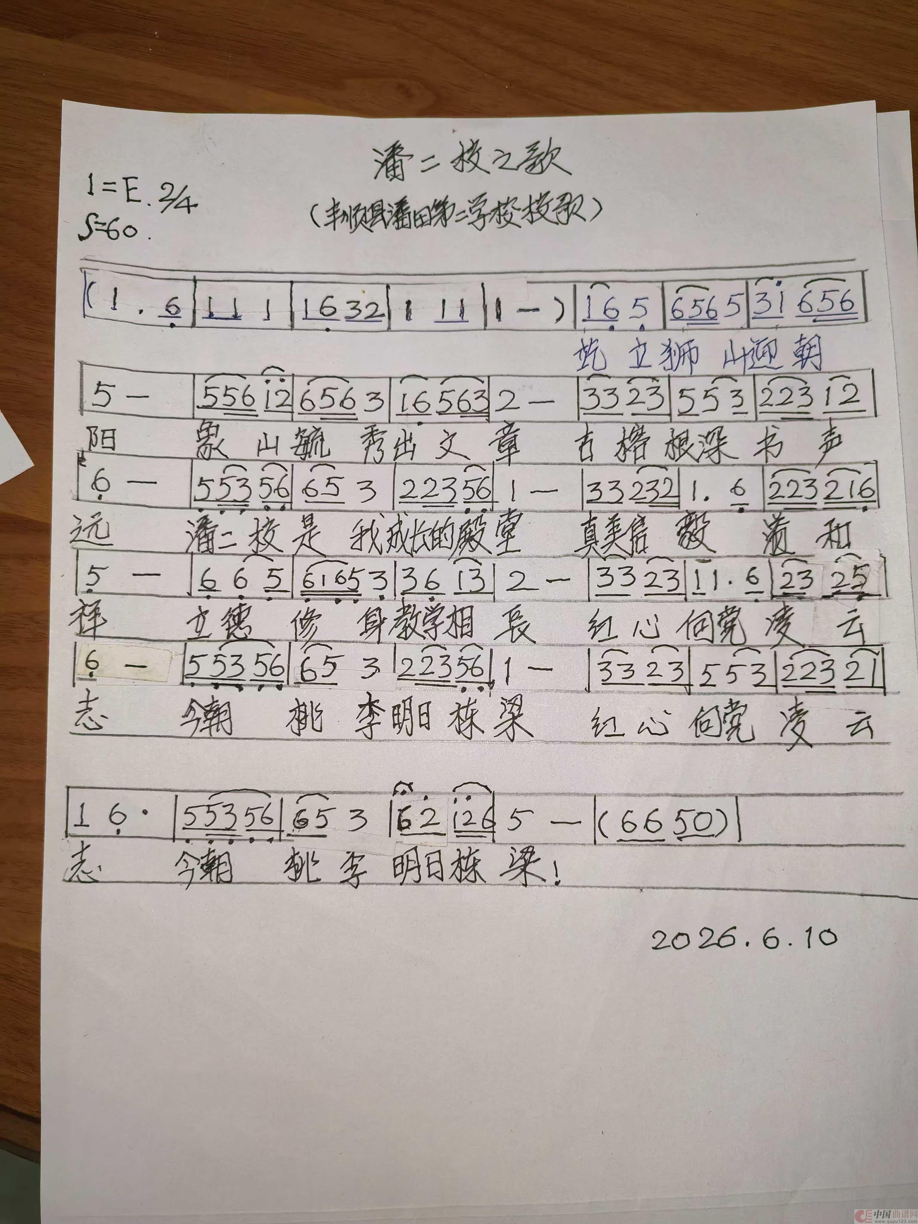 潘二校之歌(1)_原文件名:潘田第二中学简谱照片.jpg